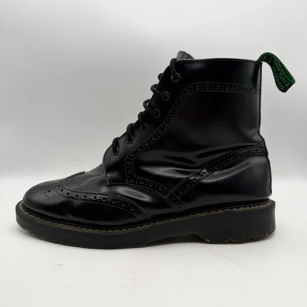 Solovair Boots Mens UK 9 Black Hi-Shine 6 Eye Brogue Wing Tip Made in England
